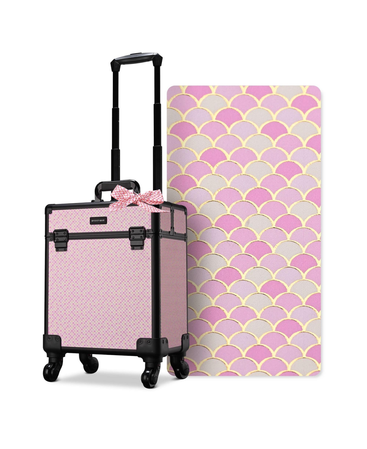 Byootique Rolling Makeup Case on Wheels Travel Suitcase Salon Art Deco Bloom