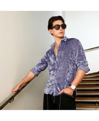 Men's Cornflower Blue Solid Velvet Shirt