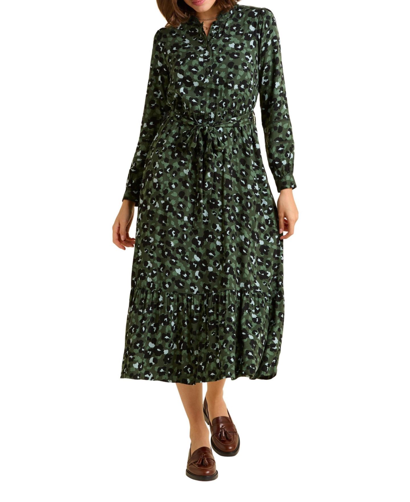 Женское платье Brakeburn Luna Long Sleeve Button Midi, цвет: Зелёный — фото 4