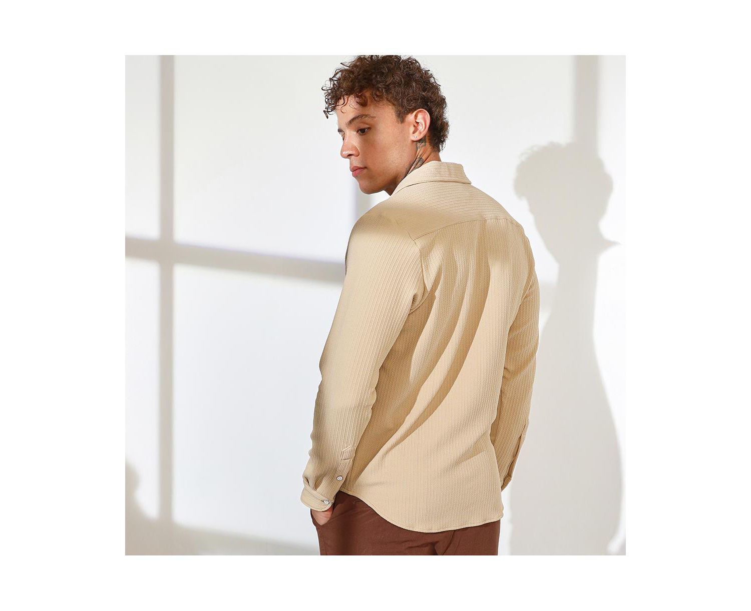 Men's Butter Yellow Stripe-Creased Shirt