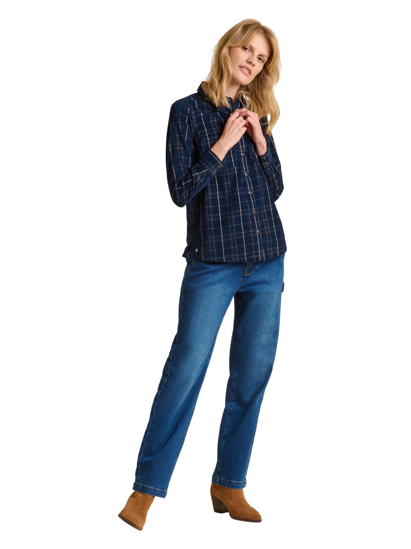 Женская рубашка Brakeburn Frances Long Sleeve Checked, цвет: Синий — фото 5