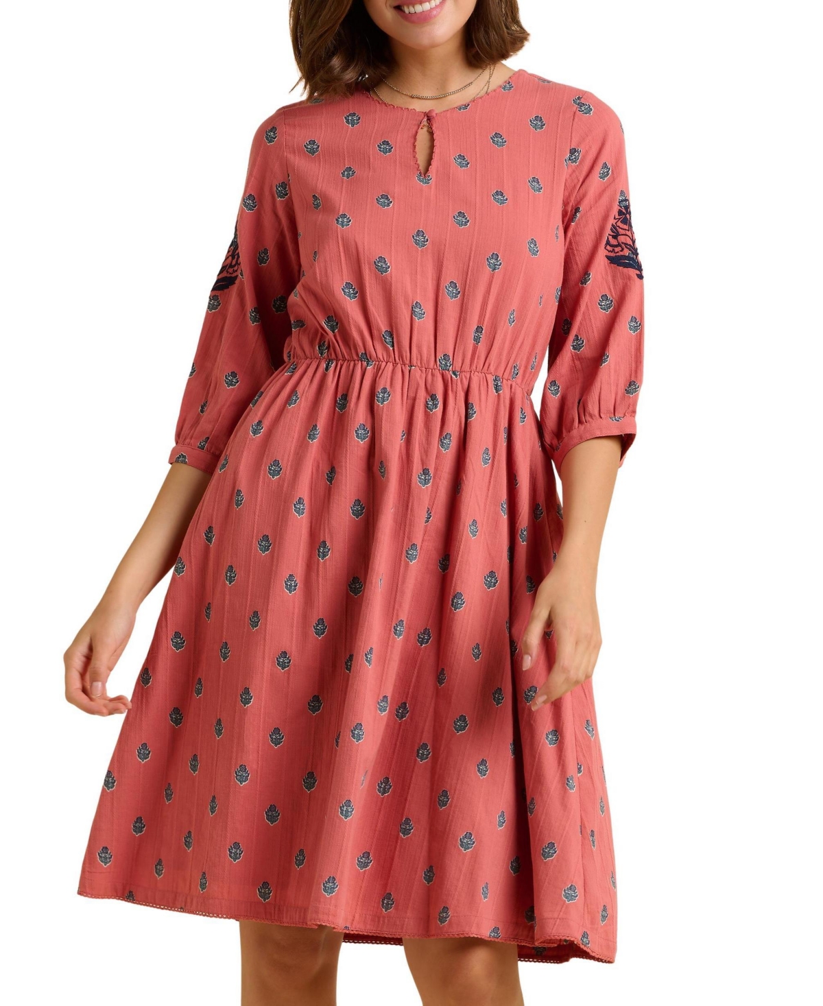 Brakeburn Women's Rolling 3/4 Sleeve Round Neck Midi Dress
