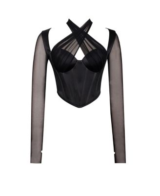 Women's Nataly Black Mesh Satin Corset Top