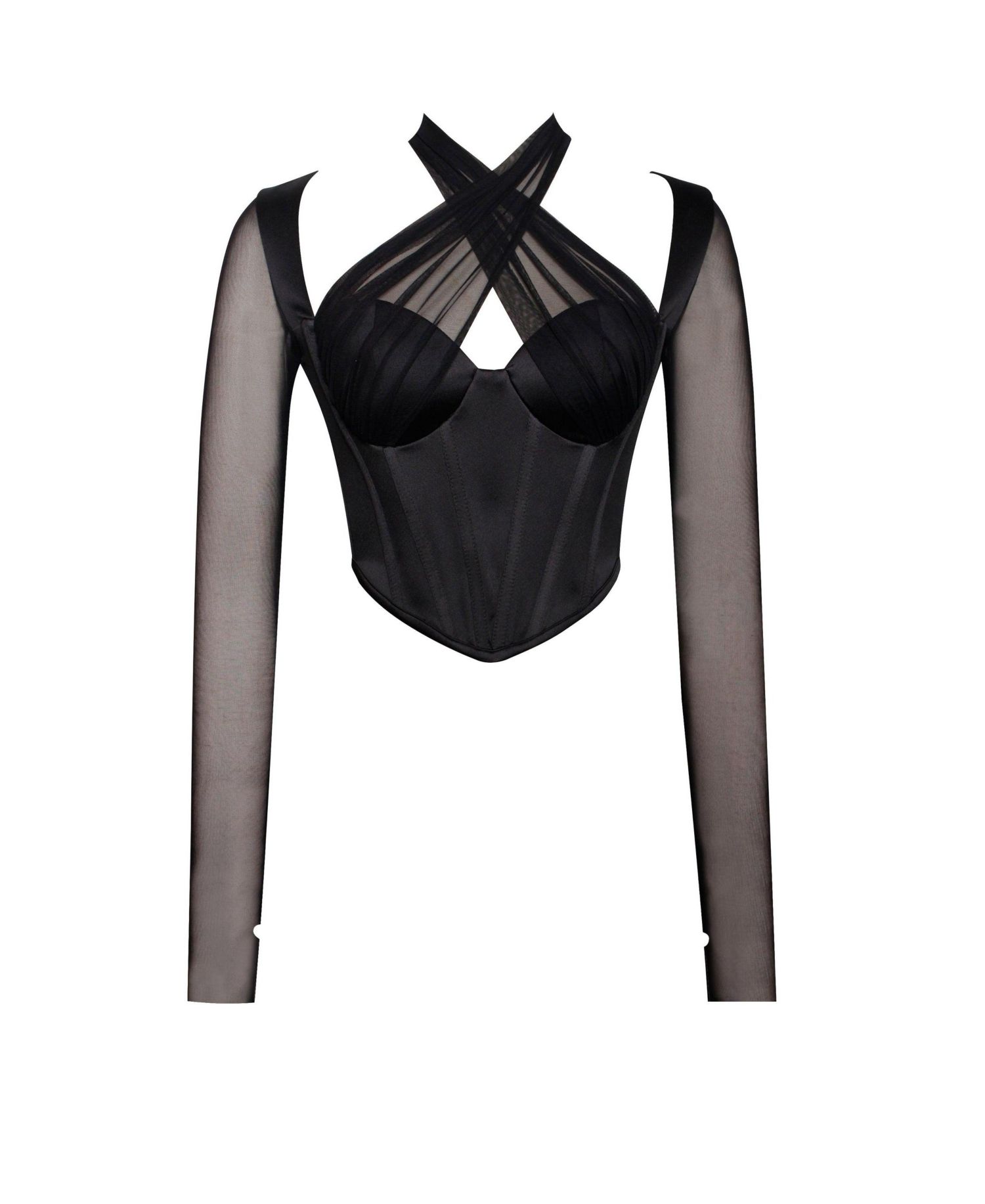 Women's Nataly Black Mesh Satin Corset Top