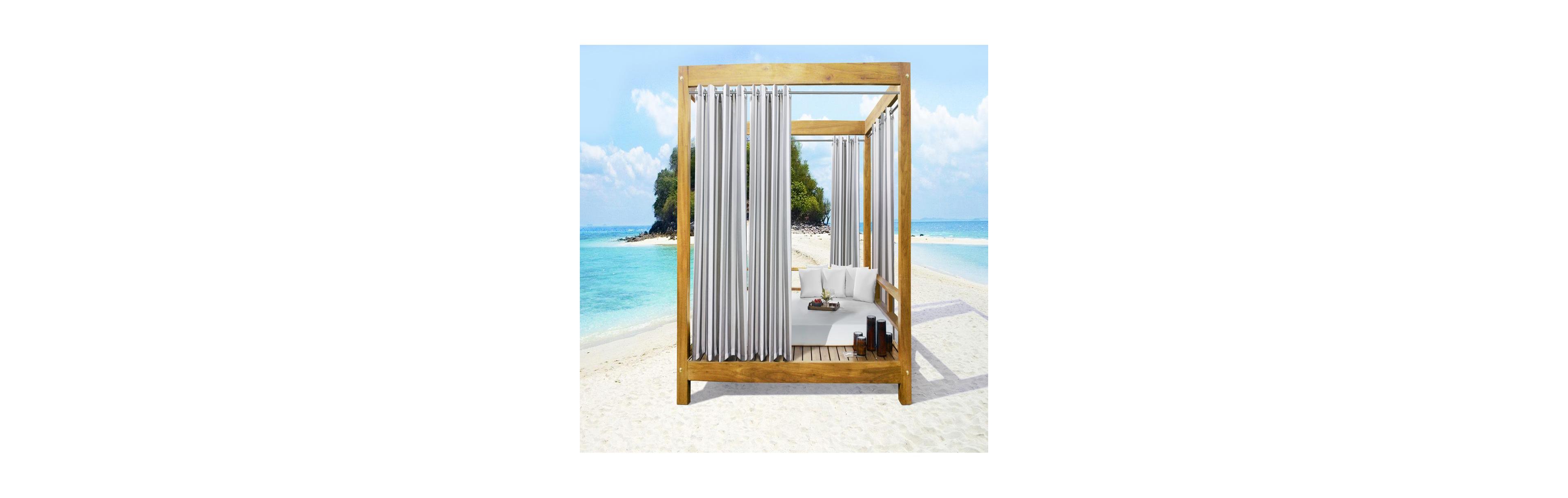 Commonwealth Seascapes Stripes Light Filtering Satiny Look Provide Privacy Grommet Outdoor Panel Pair Each 50" x 96" Alloy