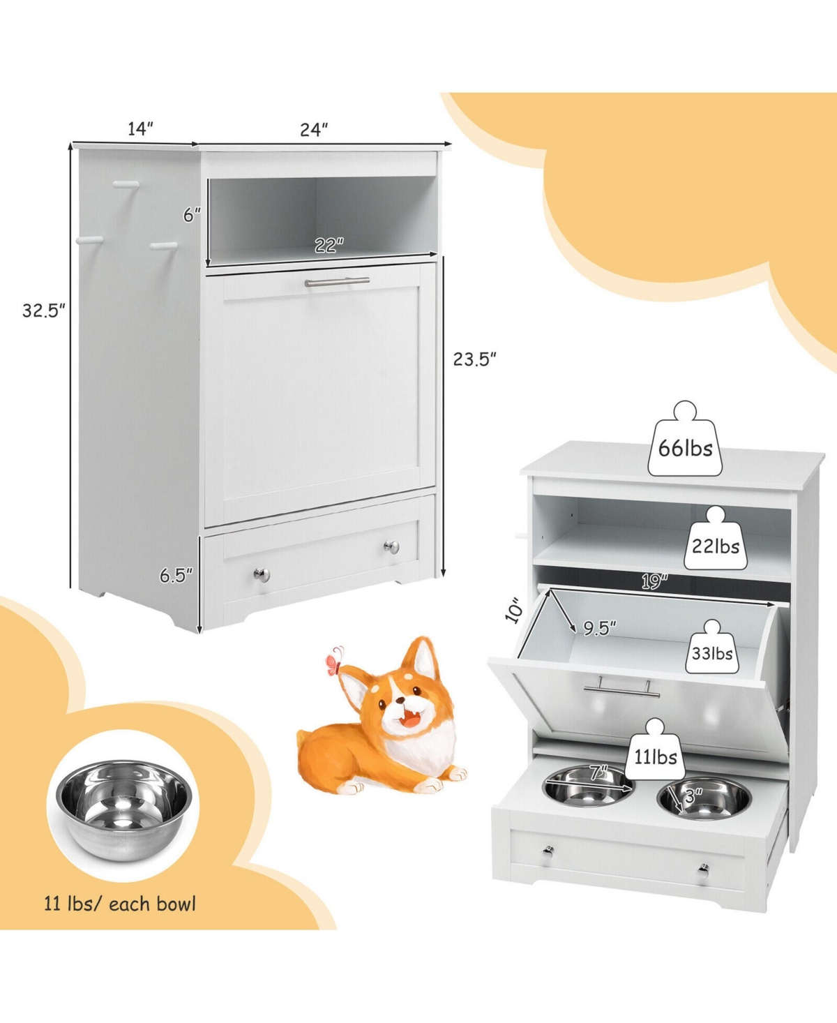 Gymax Pet Feeding Station Furniture w/ Double Pull Out Dog Bowl Food Cabinet