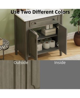 31" Vintage Bathroom Vanity with Sink, Soft-Close Doors, Curved Profile & Adjustable Shelf