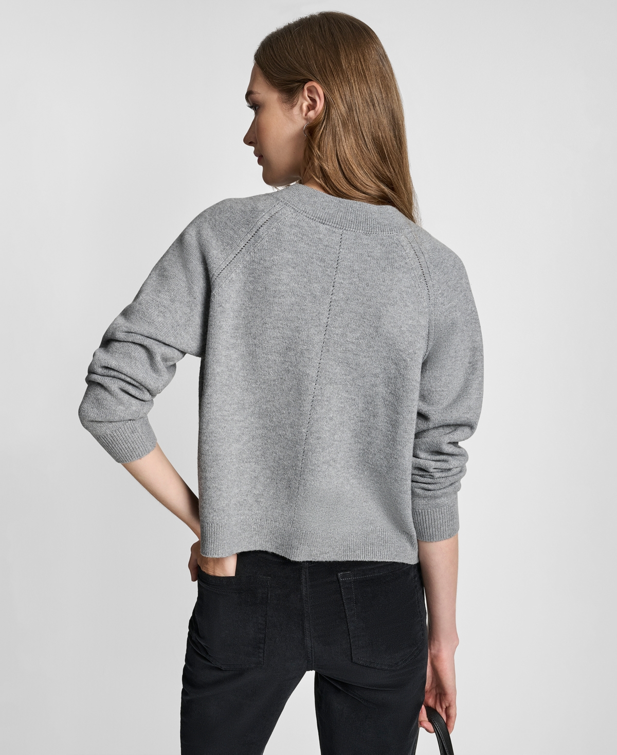 Dkny Jeans Women's Fashioned Raglan Long-sleeve Cardigan Sweater In Gray