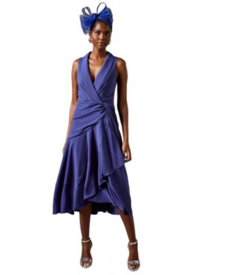 Women's Shawl Collar Ruffle Hem Midi Dress