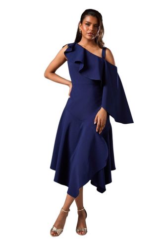 coast wedding guest dresses Women's Cap Sleeve Pleated Skirt Midi Dress in Pink | Size: 10 while the midi length and asymmetrical hemline offer a modern twist on classic occasion wear Coast Women's Wedding Guest Dresses