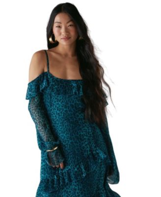 Women's Ruffle Cold Shoulder Midi Dress