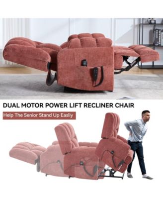 Dual Motor Heat Massage Infinite Position Up to 350 LBS Electric Power Lift Recliners with Power-Remote, Medium-firm and Heavy Duty, Red