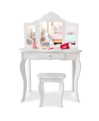 1Pc Tri-Folding Mirror, Detachable Top, Drawer & Stool Kids Vanity Set