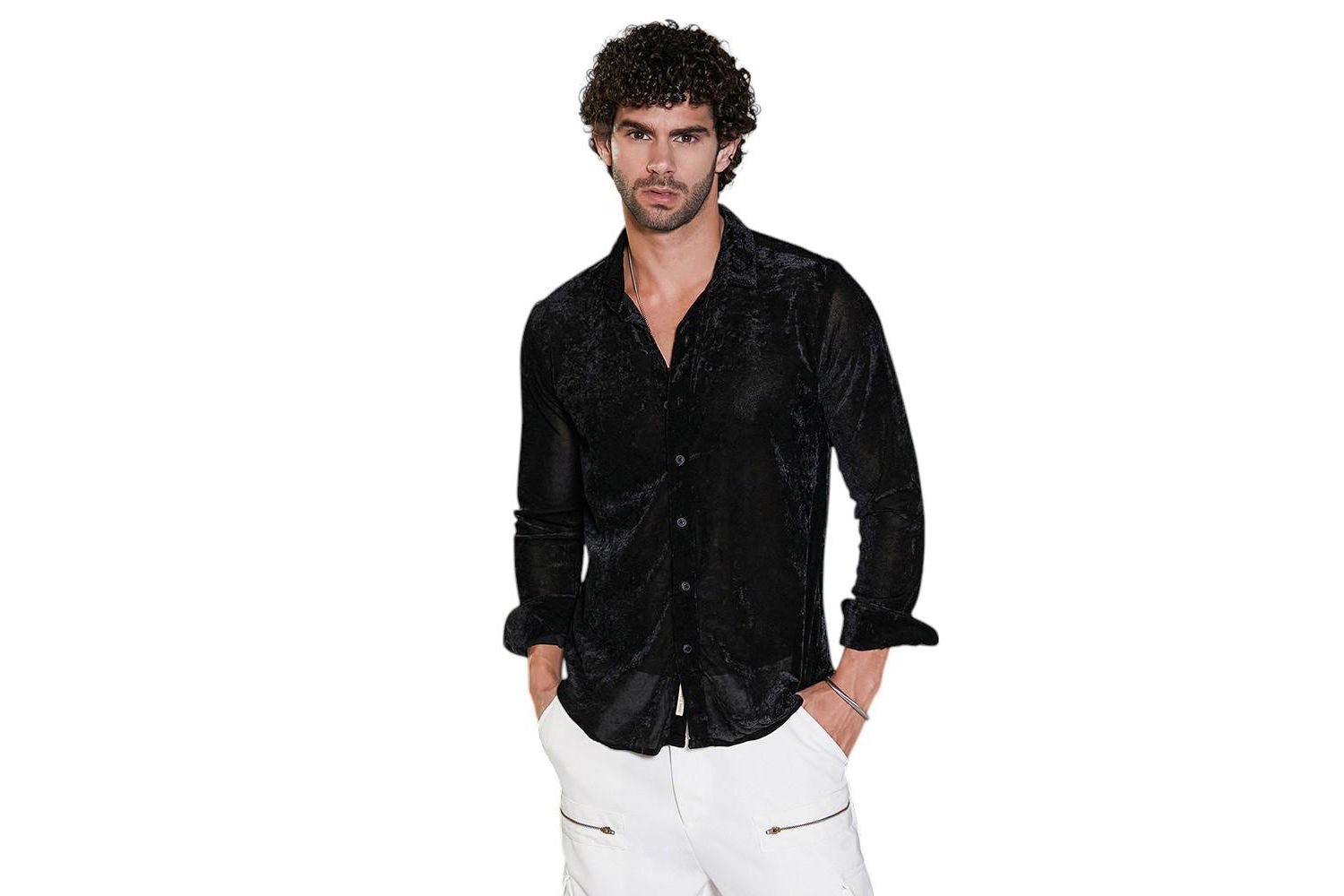 Men's Onyx Black Solid Velvet Shirt