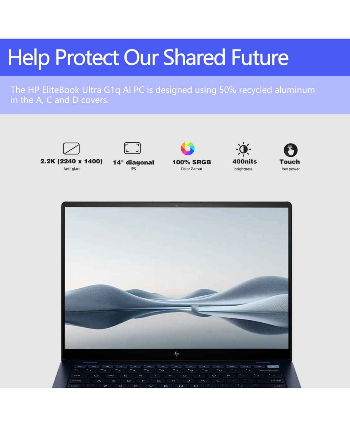 Hp EliteBook Ultra 14" 2.2K Business Laptop, Snapdragon X Elite X1E-78-100, Adreno X1-85, 16GB Ram, 512GB Ssd, Win 11 Pro, Blue