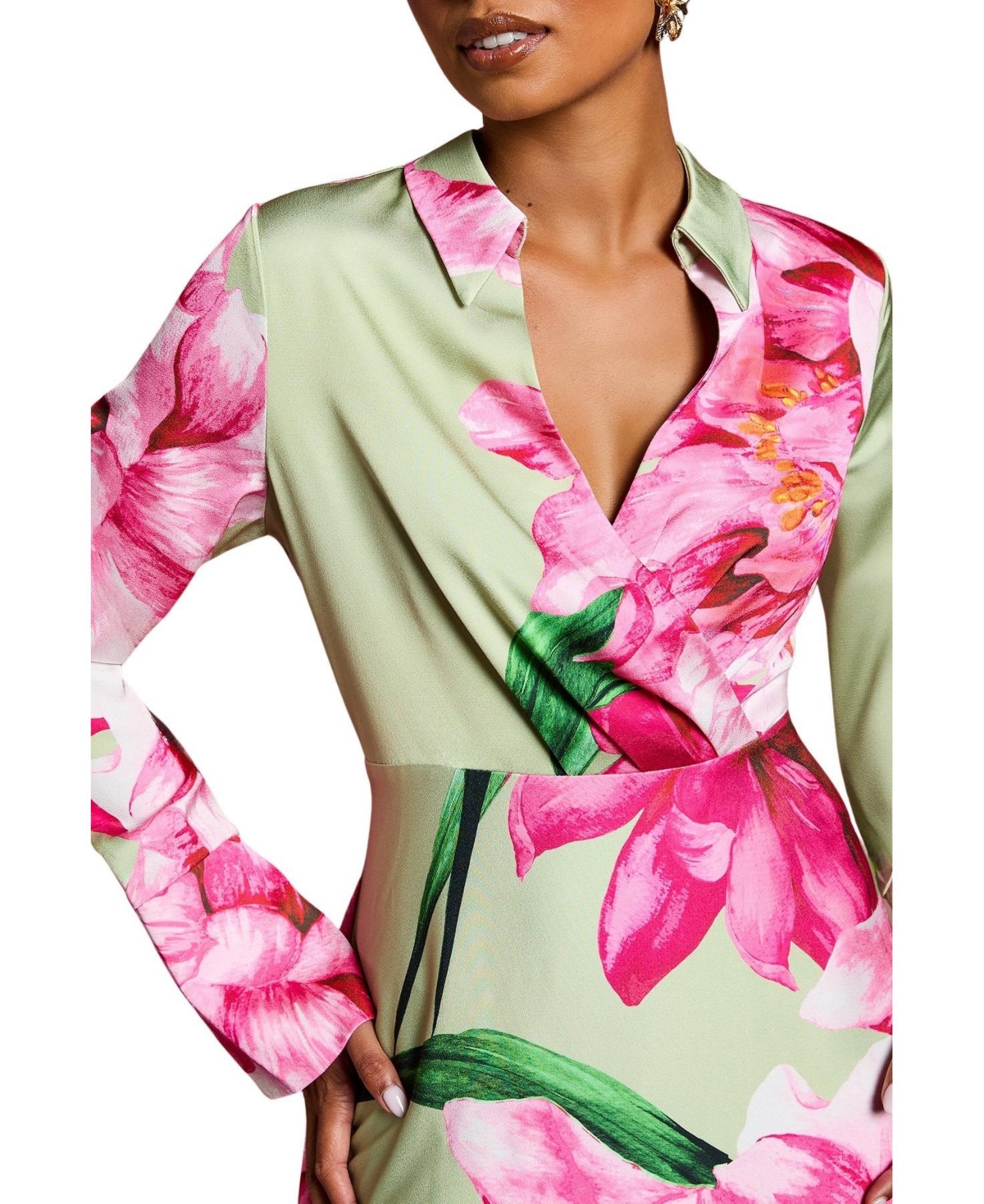 Coast Women's Placement Print Wrap Front Gown