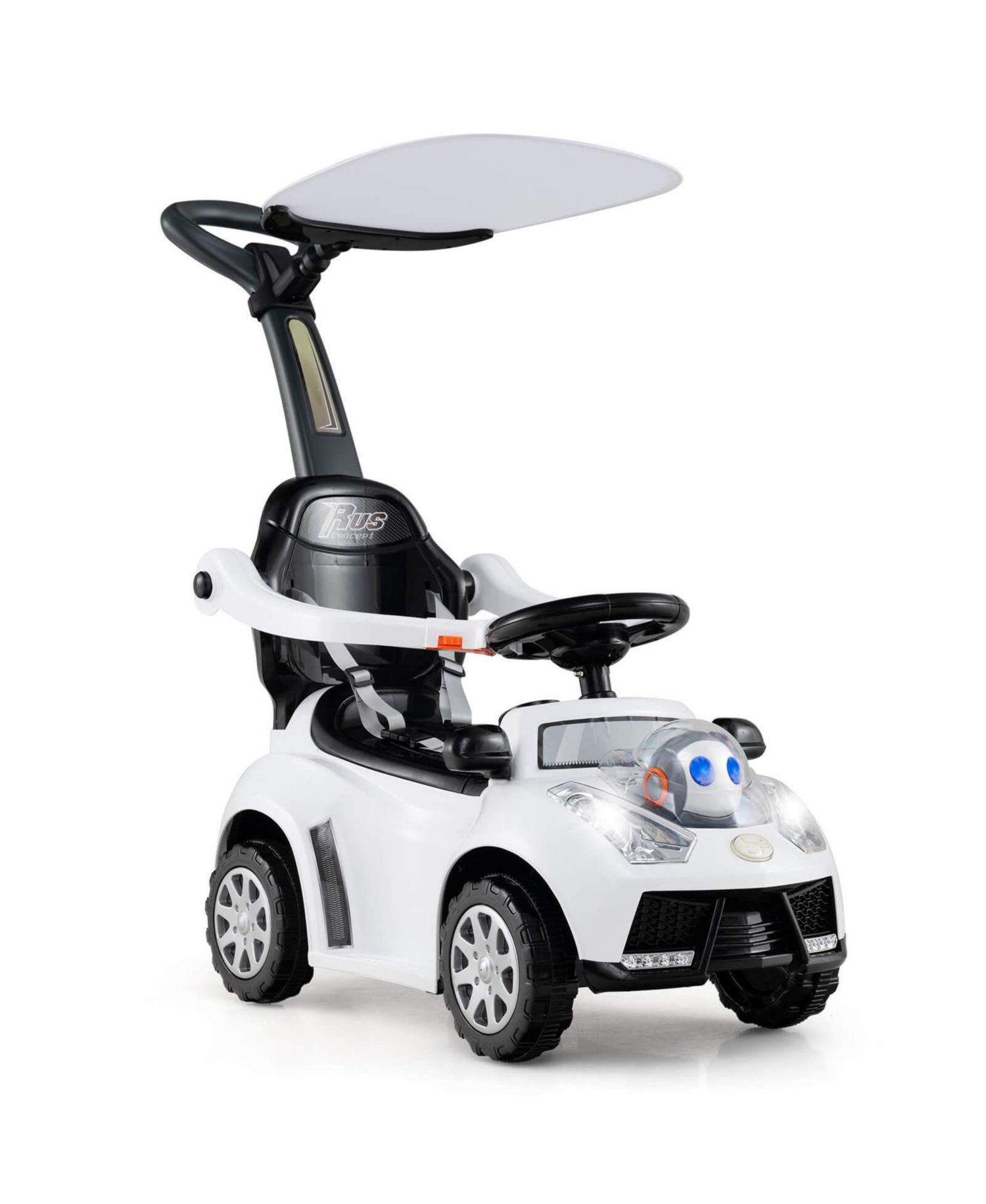 3-in-1 Sliding Walker w/ Adjustable Canopy Horn Music & Light for Boys & Girls