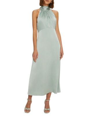 Women's Satin Halter Neck Midi Bridesmaid Dress
