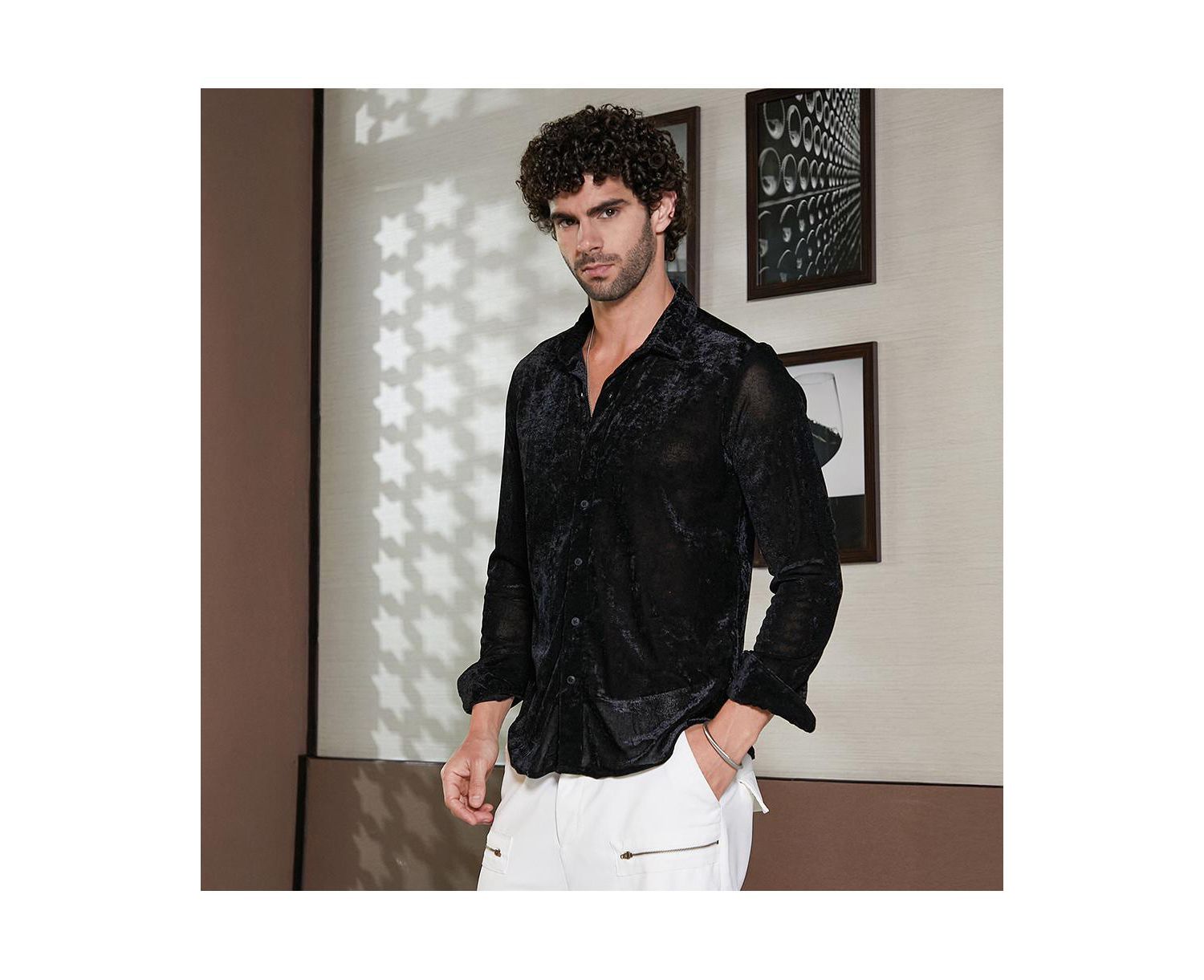 Men's Onyx Black Solid Velvet Shirt