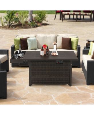 52 Inches Outdoor Wicker Gas Fire Pit Propane Fire Table with Cover