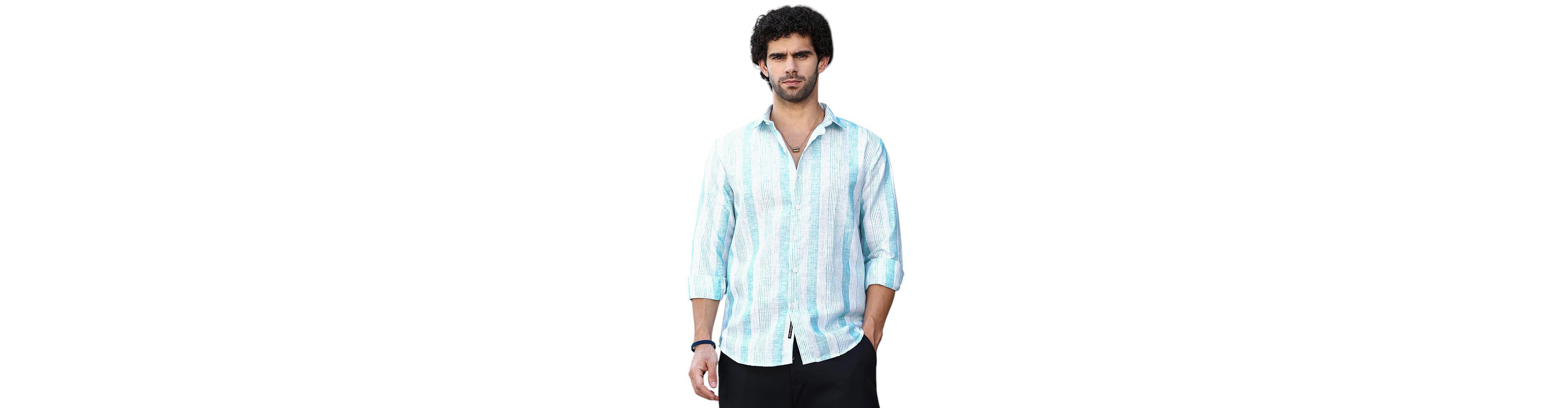 Campus Sutra Men's Sky Blue Pincandy-Striped Regular Shirt