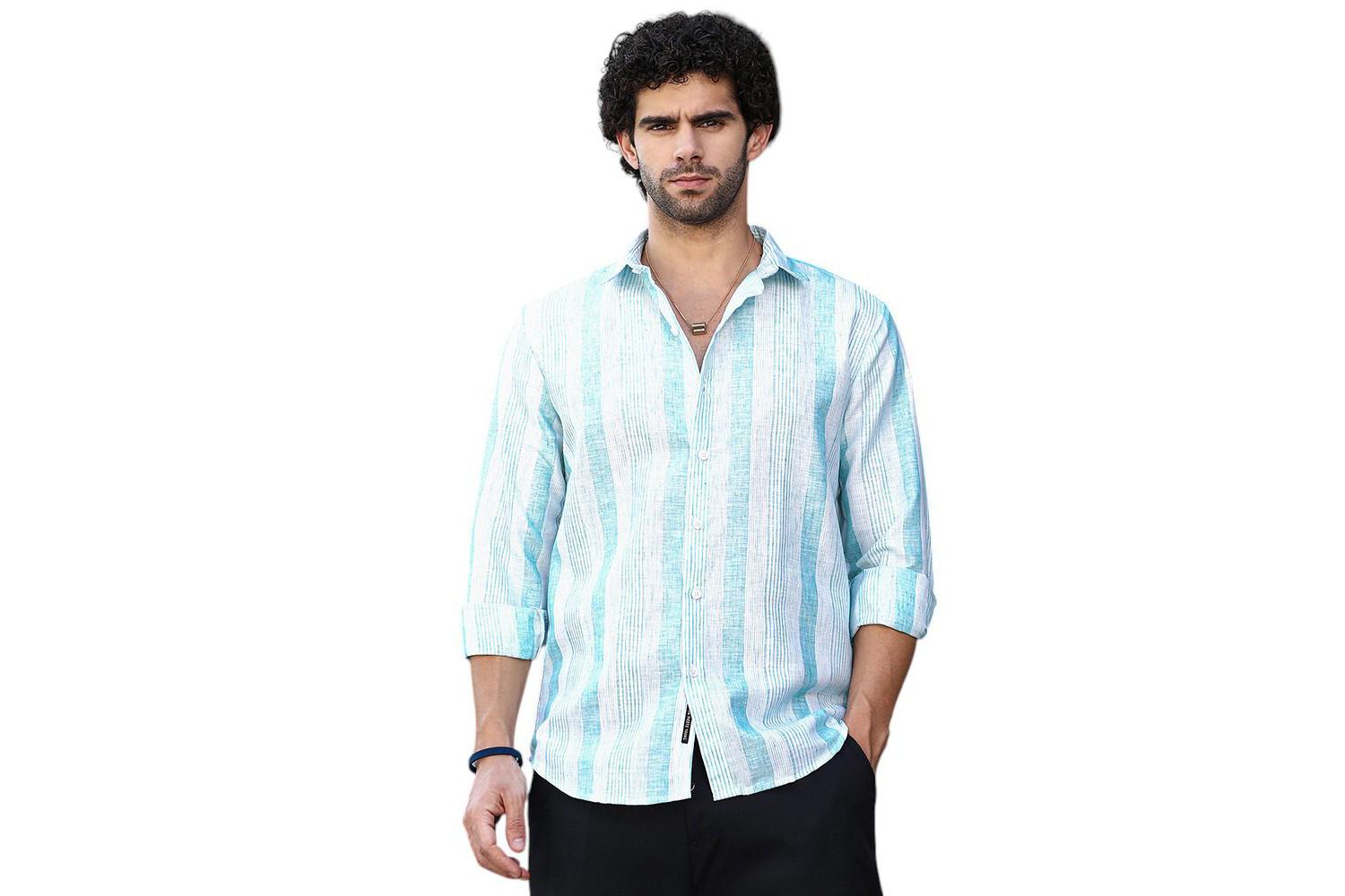 Men's Sky Blue Pincandy-Striped Regular Shirt