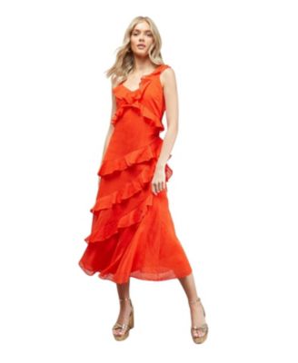 Women's Dobby Ruffle V-Neck Tiered Midi Dress