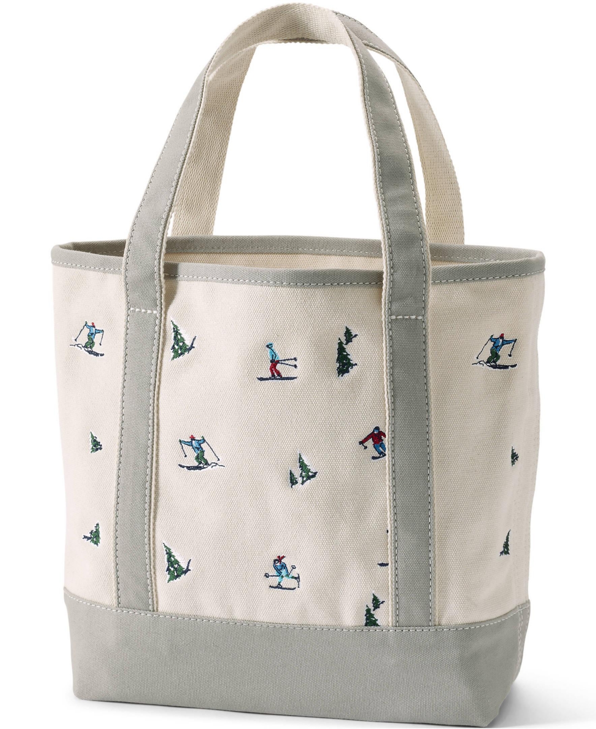 Lands' End Medium Embroidered 5 Pocket Open Top Canvas Tote Bag