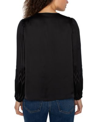 Women's Long-Sleeves Pleated Detail Woven Top