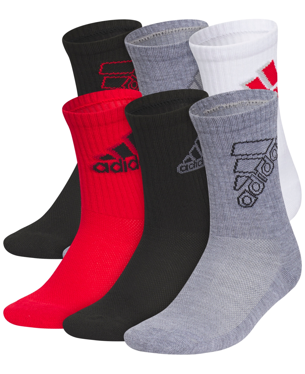 adidas Boys 5-7 Cushioned Mixed 2.0 Crew Socks, 6-Pack
