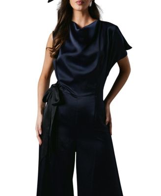 Women's Tie Side Satin Drape Wide Leg Jumpsuit
