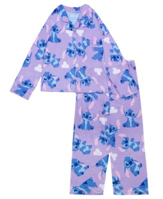 AME - Girls 4-10 2-Piece Printed Notch Collar Top and Pants Pajama Set