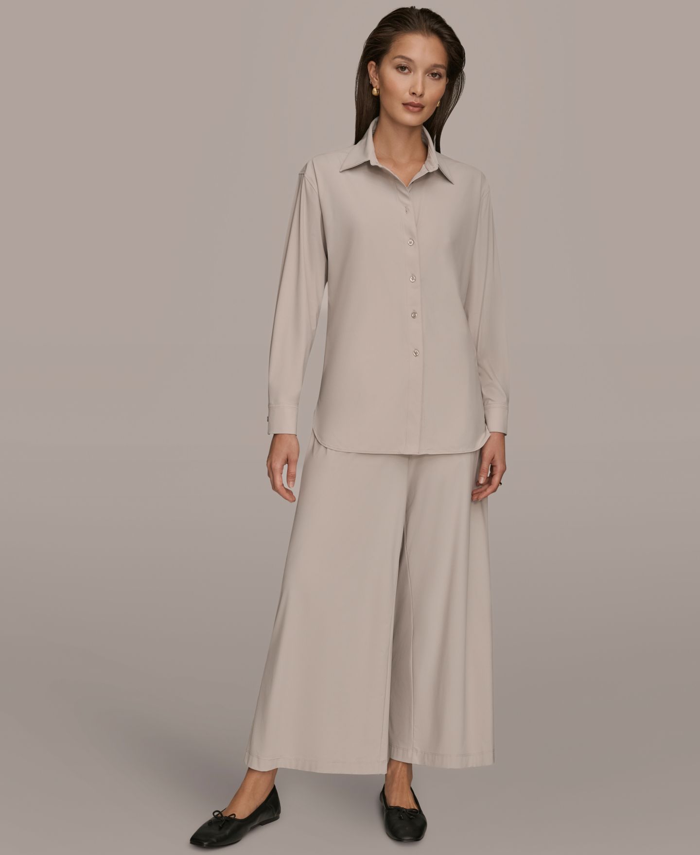 Женские брюки Donna Karan Weekend 4-way Stretch Knit Long-Sleeve Button-Down Shirt and 4-way Stretch Knit Mid-Rise Ankle, цвет: Чёрный — фото 1