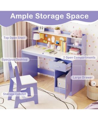 Kids Study Desk and Chair Set Wooden Children Writing Table with Shelves & Drawer