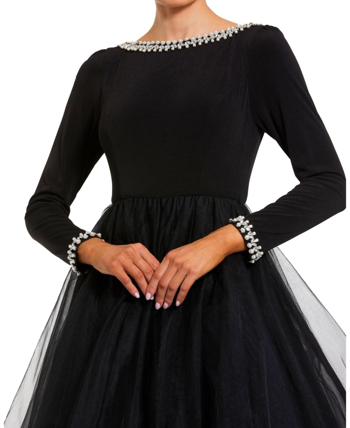Mac Duggal Women's Embellished Jersey Long Sleeve Ballgown With Tulle Skirt