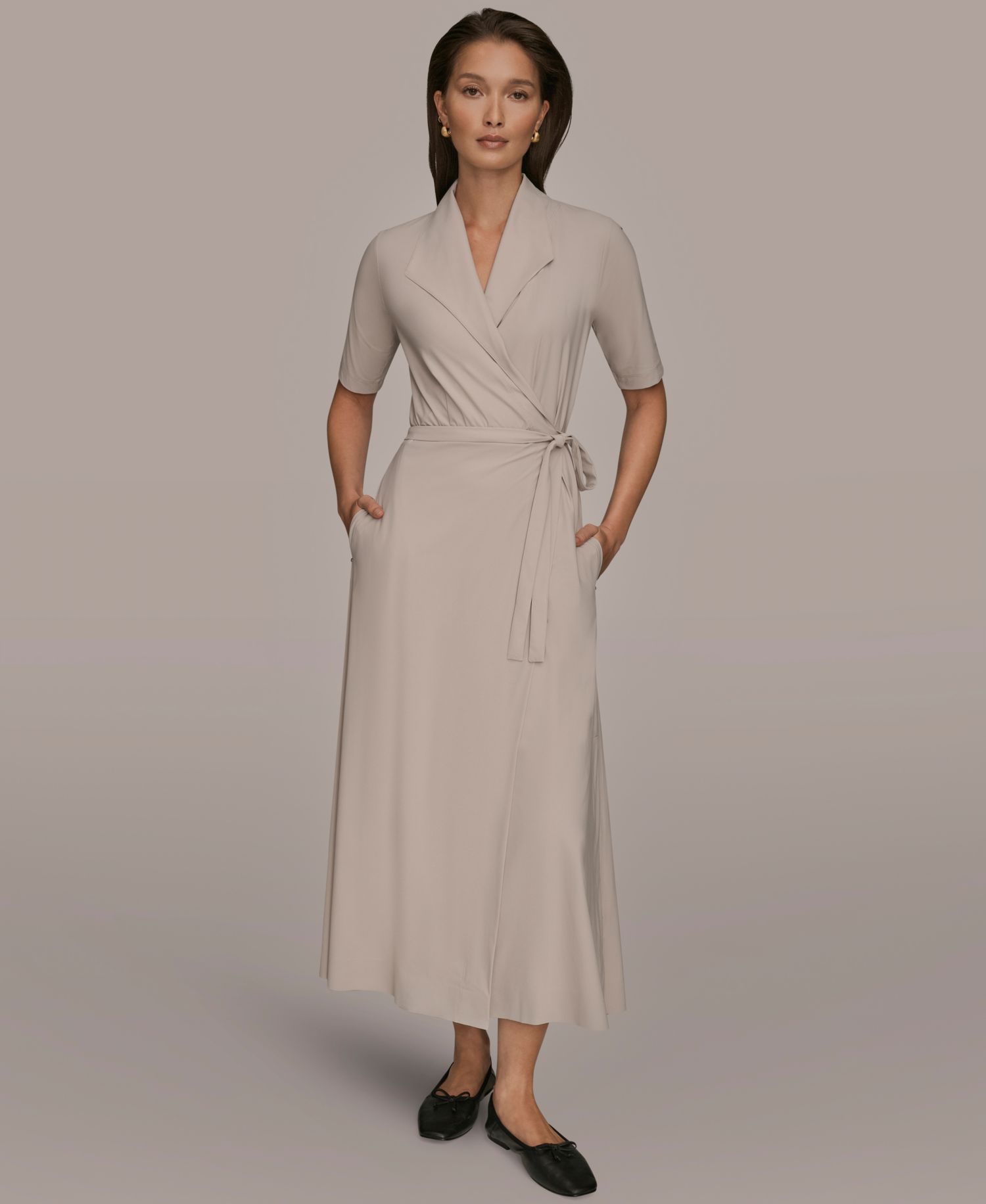 Women's 4-way Stretch Knit Elbow-Sleeve Collared Polo Dress