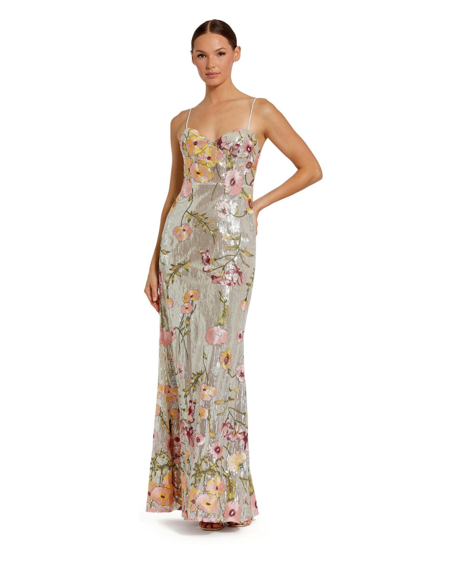 Women's Sleeveless Bustier Floral Applique Gown