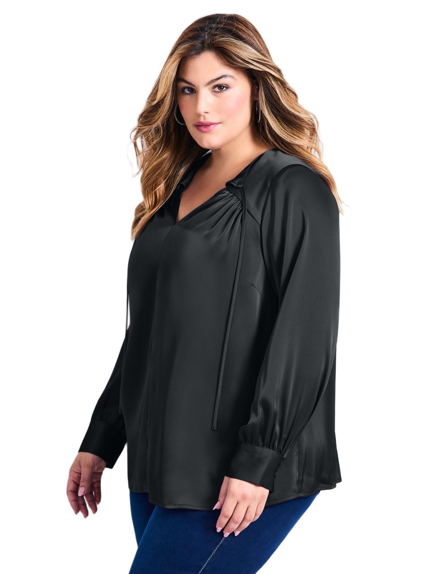 Women's Plus Size Marlene Tie Front Satin Blouse