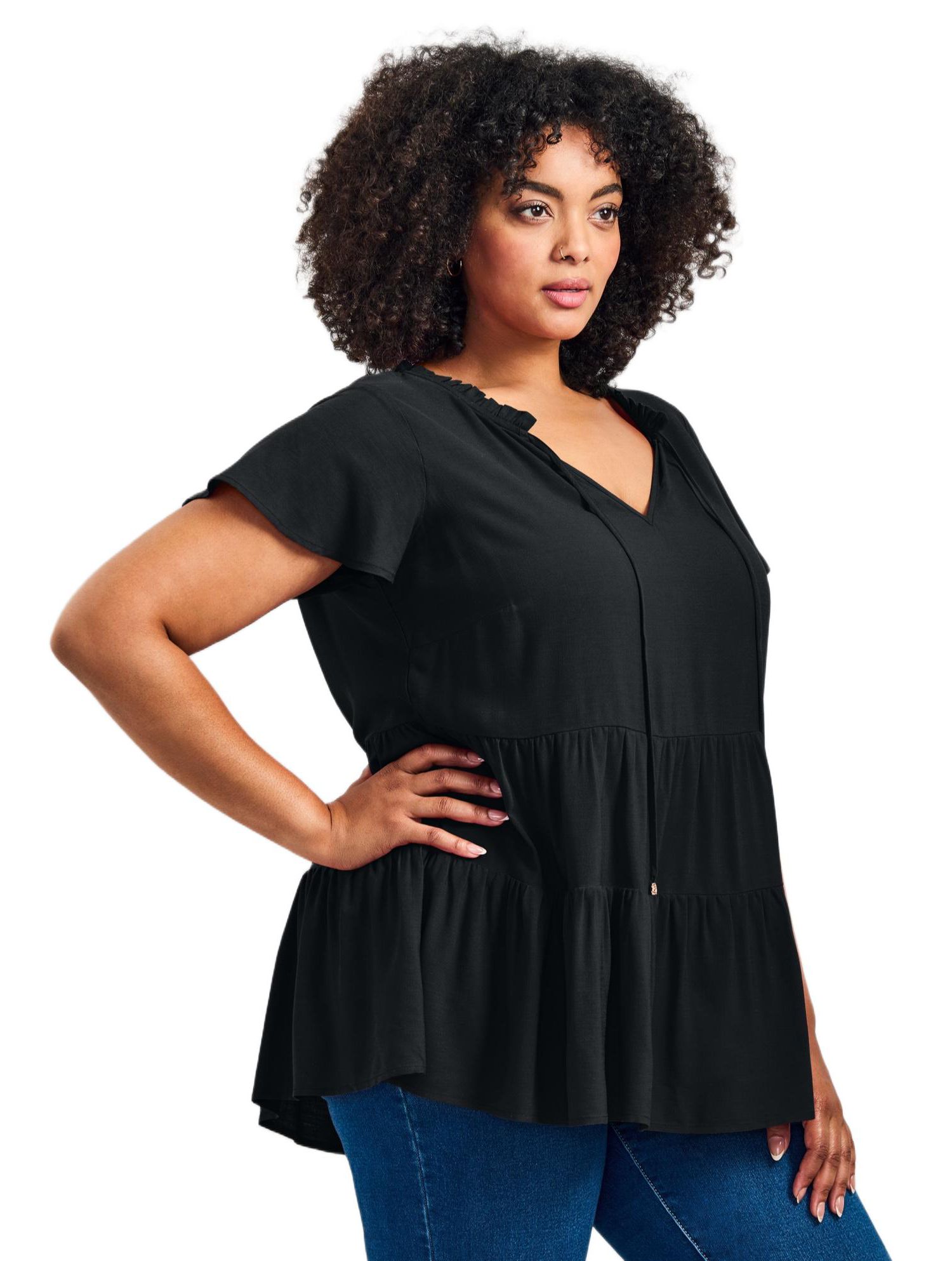 Women's Plus Size Lani Flutter Sleeve Tiered Top
