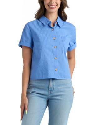 Juniors' Short-Sleeve Button-Up Shirt