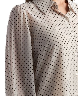 Juniors' Flocked Dot Long-Sleeve Shirt
