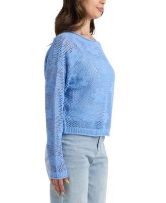 Juniors' Daisy Cropped Crew Neck Sweater