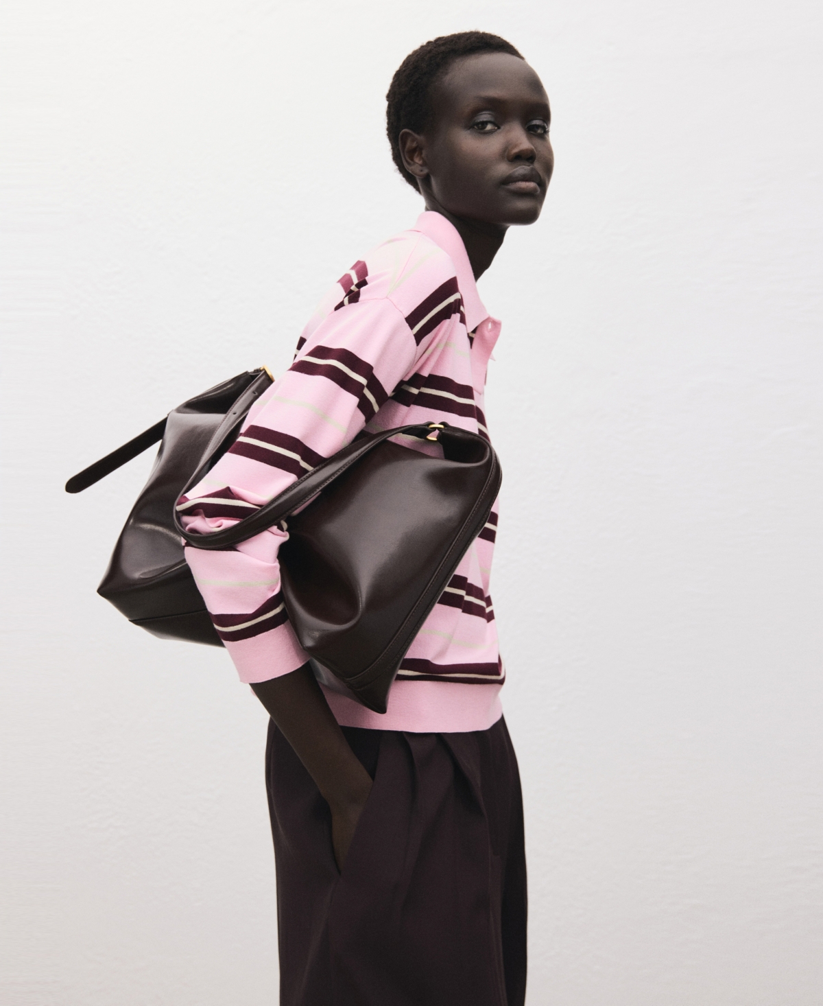 Mango Women's Striped Polo-neck Sweater In Pink