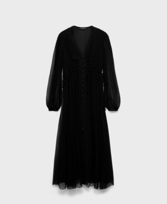 MANGO - Women's Puff-Sleeved Chiffon Dress