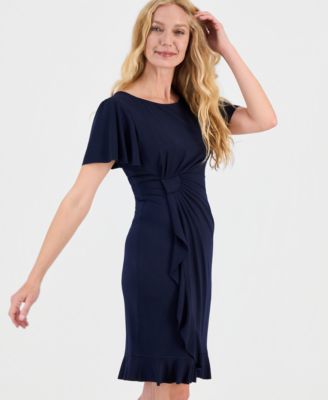 Women's Side-Gathered Flutter-Sleeve Dress