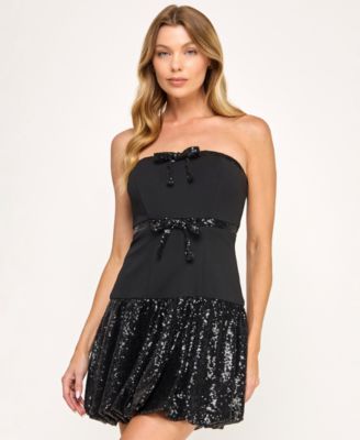 Juniors' Strapless Sequin Drop Waist Mini Dress