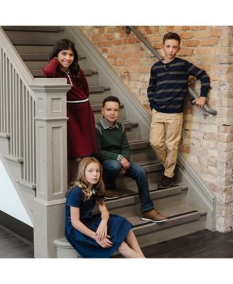 Baby Boys Long Sleeve Sporty Crew Neck Sweater with Stripe Piecing