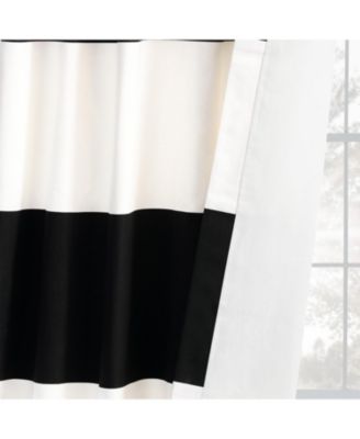 Onyx Black & Off White Horizontal Striped Printed Cotton Room Darkening Curtain