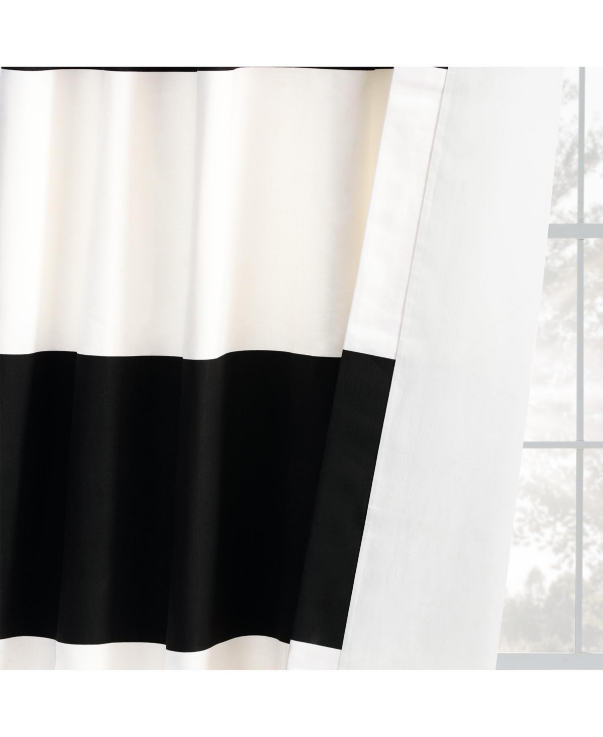 Half Price Drapes Onyx Black & Off White Horizontal Striped Printed Cotton Room Darkening Curtain