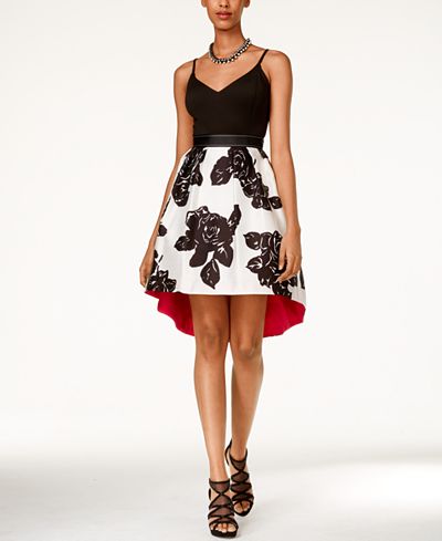 Teeze Me Juniors' Sleeveless Floral-Print High-Low Dress